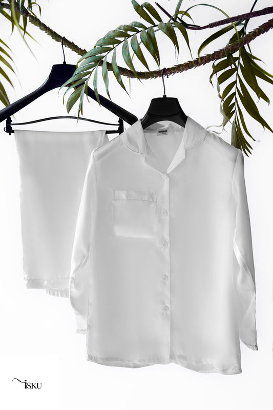 SILK NIGHT PAJAMA SET - WHITE